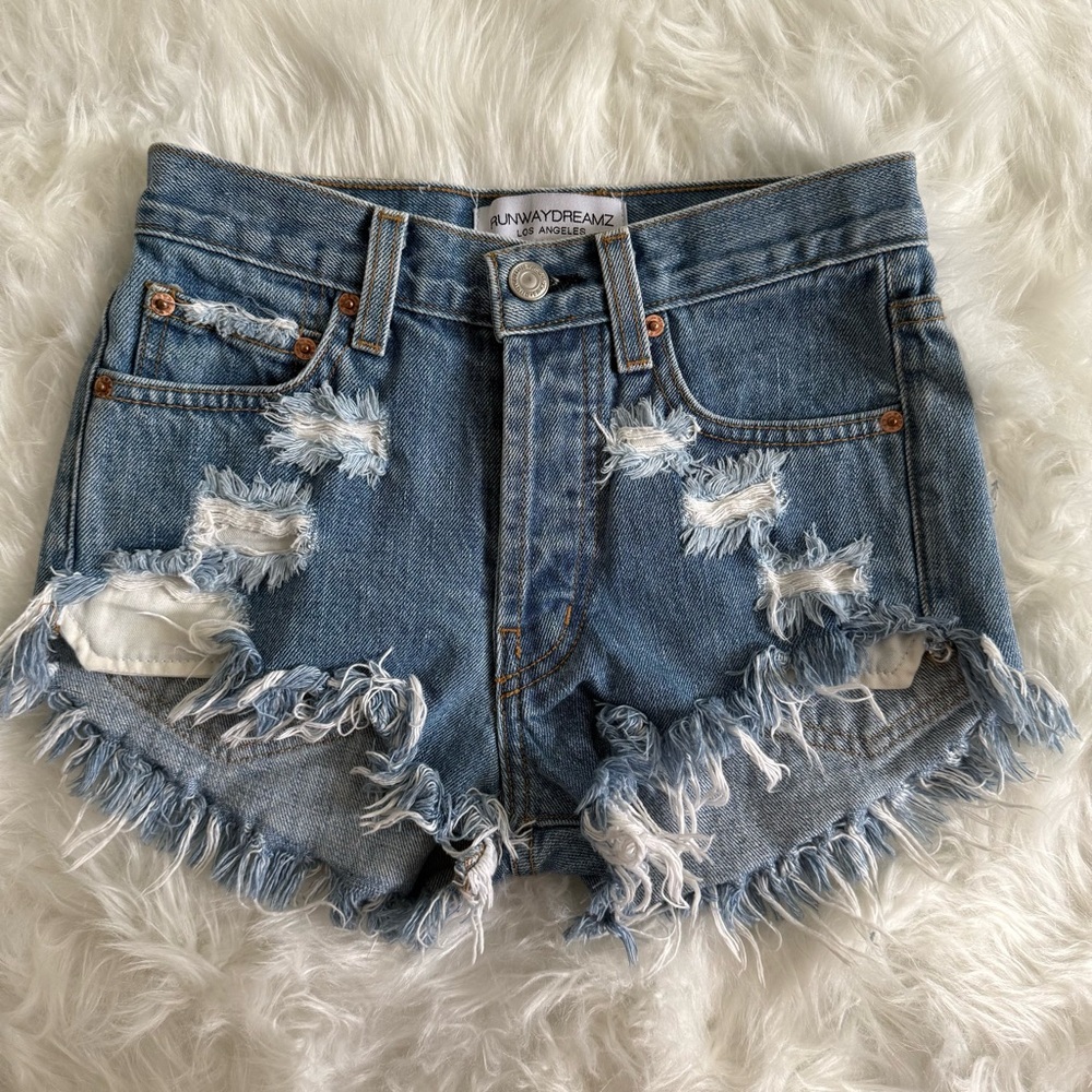 Runwaydreamz Blue Distressed Denim Shorts